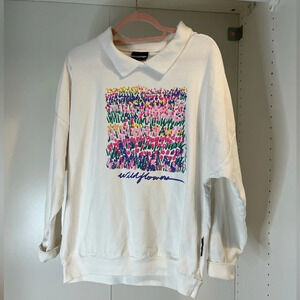 Cottontops women sweatshirt M  L white floral field cotton oversized long sleeve